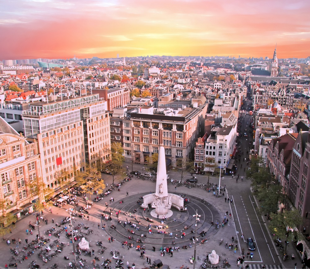 A large square in Amsterdam, the most visited city in the Netherlands.