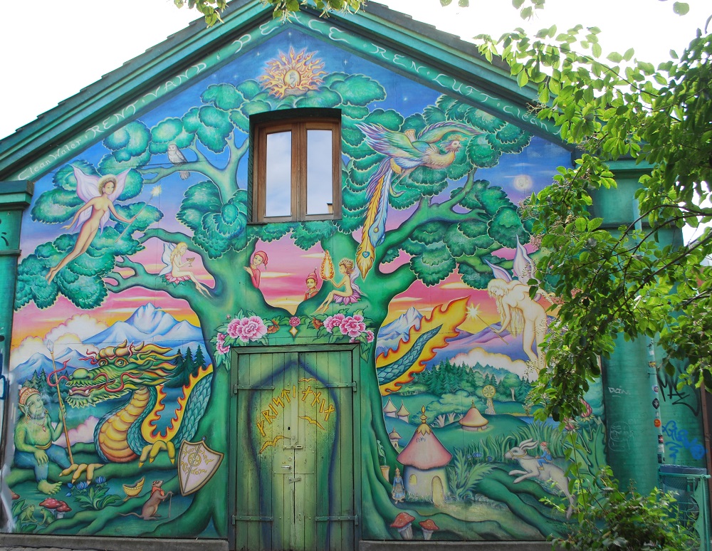 A fantasy mural on a house in Christiania Freetown, Denmark