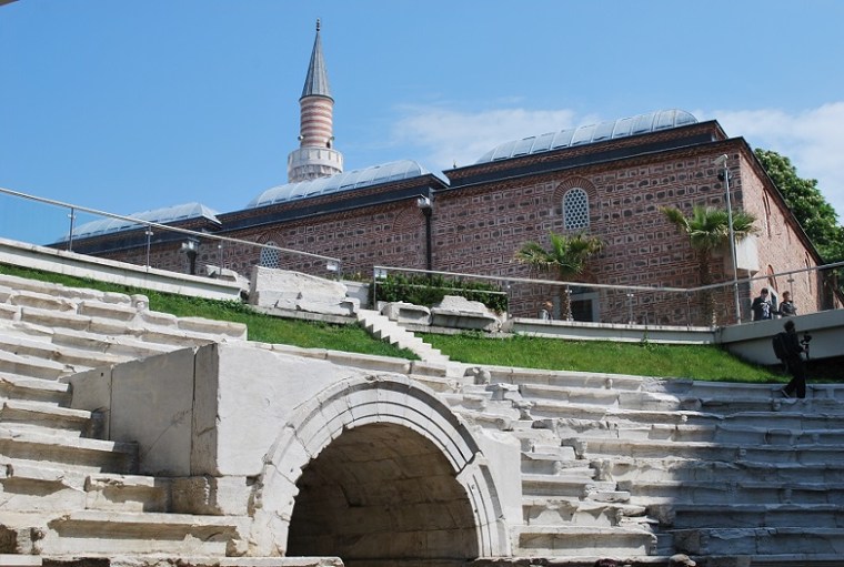 Part of the Roman Stadium in Plovdiv and Djumaya Mosque right about it. Two of the best things to do in Plovdiv.