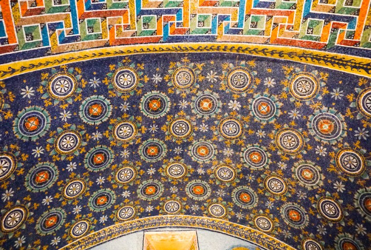 Colorful mosaic in the Mausoleum of Galla Placidia.