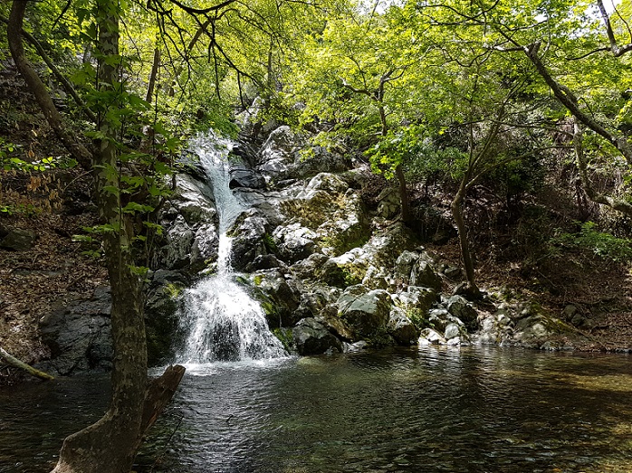 Small waterfall in a forest on Samothraki island.